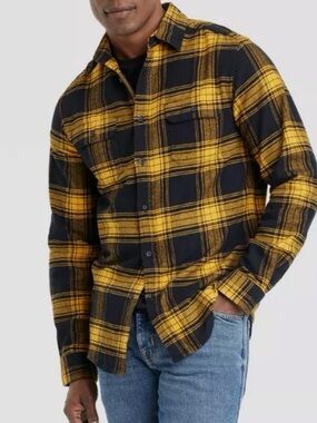 Goodfellow & Co Navy and Yellow Plaid Shirt